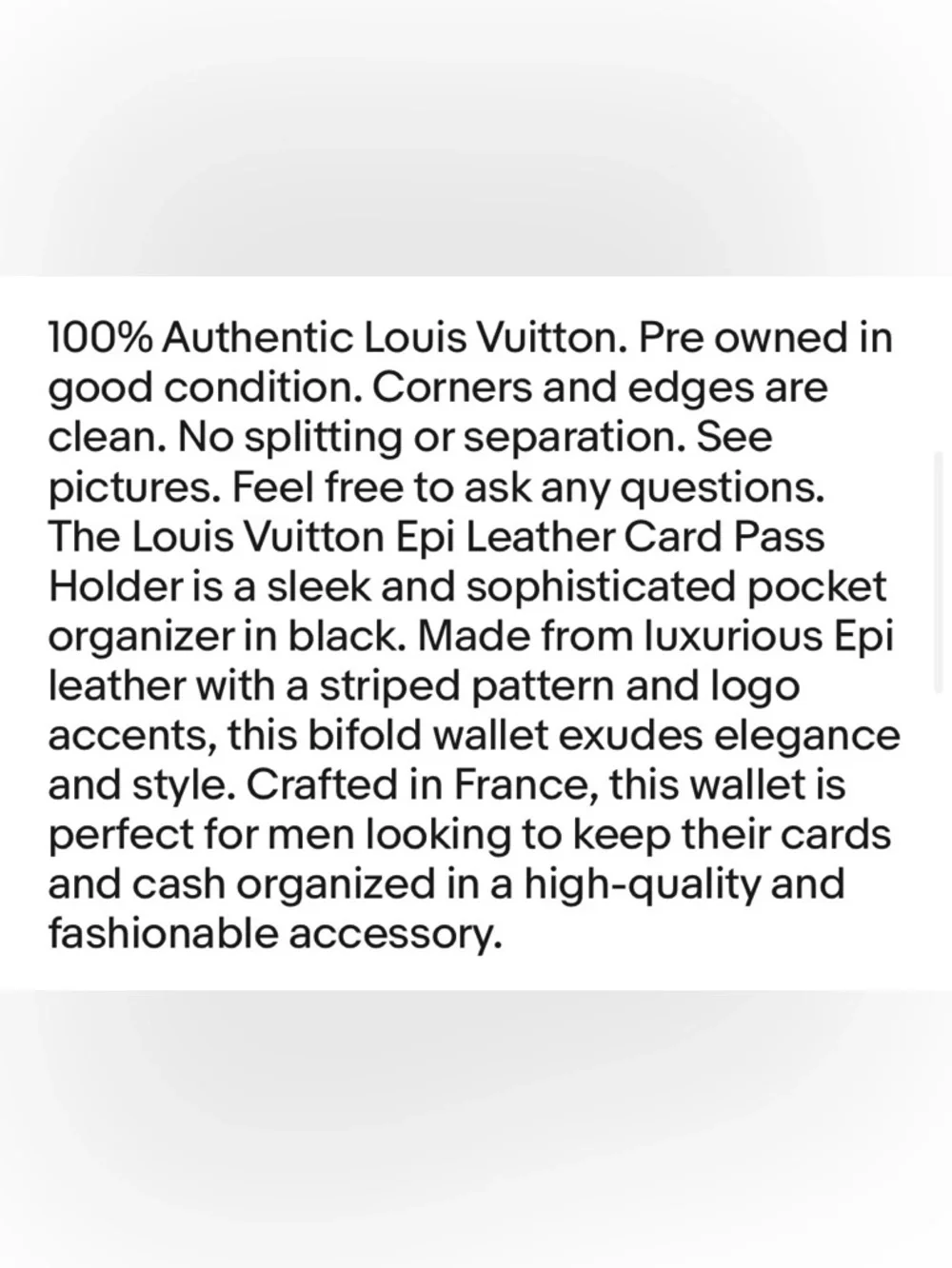 Like‎ New! Authentic Louis Vuitton Epi Leather Bifold Black